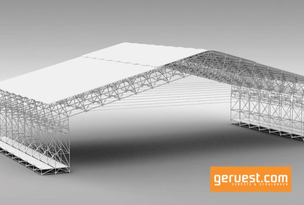Layher Allround Fachwerkträger ermöglicht Spannweiten für Wetterschutzdächer von 45 Metern